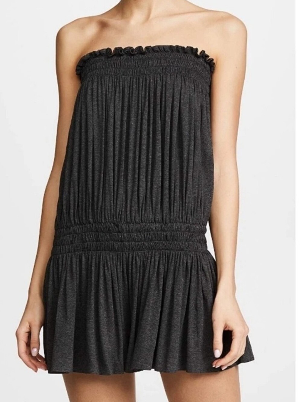 Norma Kamali Strapless Peasant Romper Dark Gray Knit Size Medium